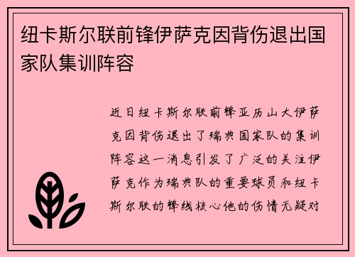 纽卡斯尔联前锋伊萨克因背伤退出国家队集训阵容 纽卡斯尔联前锋伊萨克因背伤退出国家队集训阵容